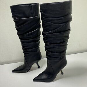NEW MICHAEL KORS Luna Boots Size 7M Pointed Toe Wrinkled Pull-On Tall Heeled